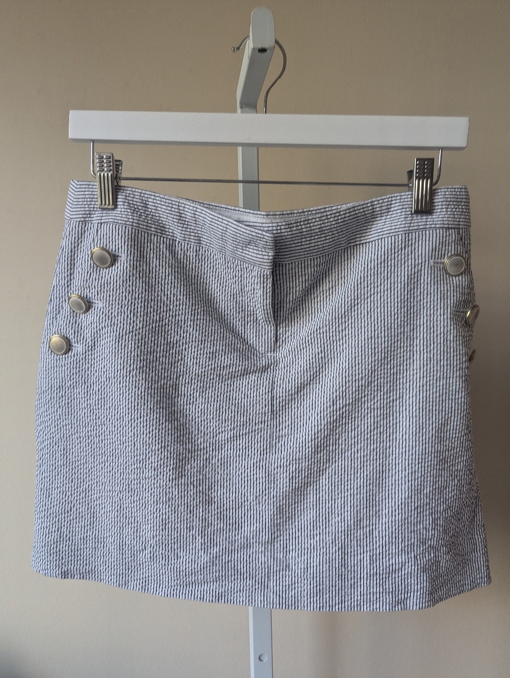 J. Crew Blue and White Striped Seersucker Mini Skirt